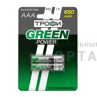 Аккумуляторная батарейка NiMH Трофи HR03-2BL 650 mAh GREEN POWER (20/240/17280)