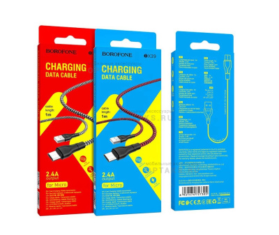 Кабель USB to Micro Borofone BX39, 1.0м, 2.4A, черный, красный